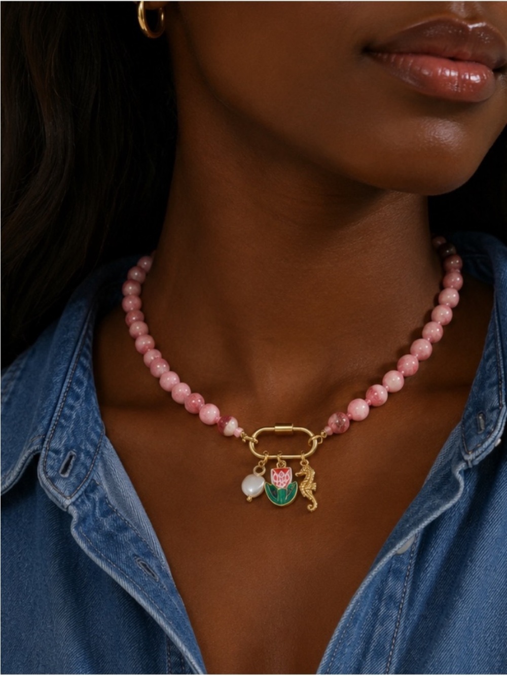 New! Coastal Pink Beaded Dopamine Necklace NWOT 5028